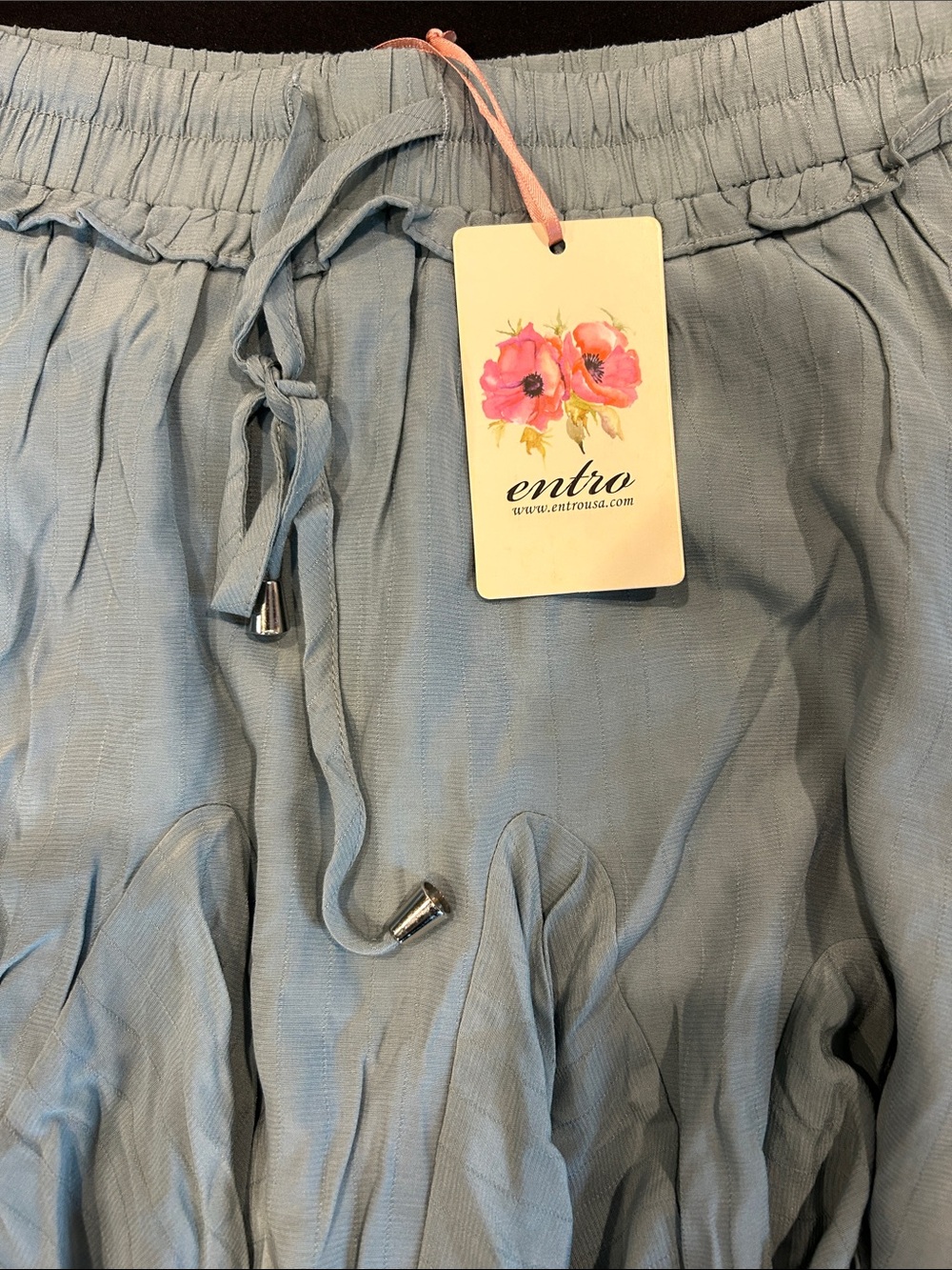 ◾️NEW! Entro Light Green Ruffled Drawstring Mini Skirt - Picture 6 of 8